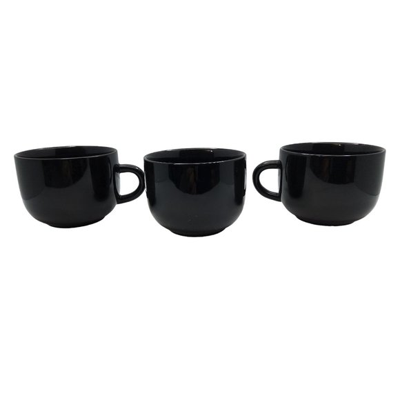 vintage set of 3 solid black ceramic 10oz coffee mugs - Picture 3 of 4
